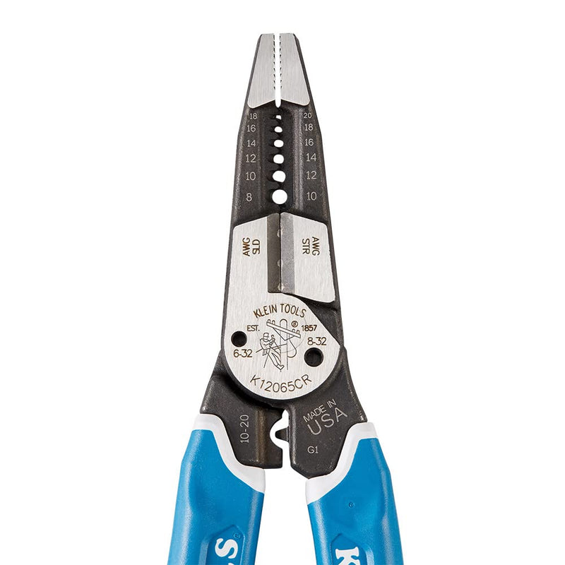 Klein Tools K12065CR Wire Stripper / Cutter / Crimper Tool, Made in USA, for Cutting, Stripping, Crimping, Twisting (8-18 AWG solid, 10-20 AWG stranded) Crimping Pliers