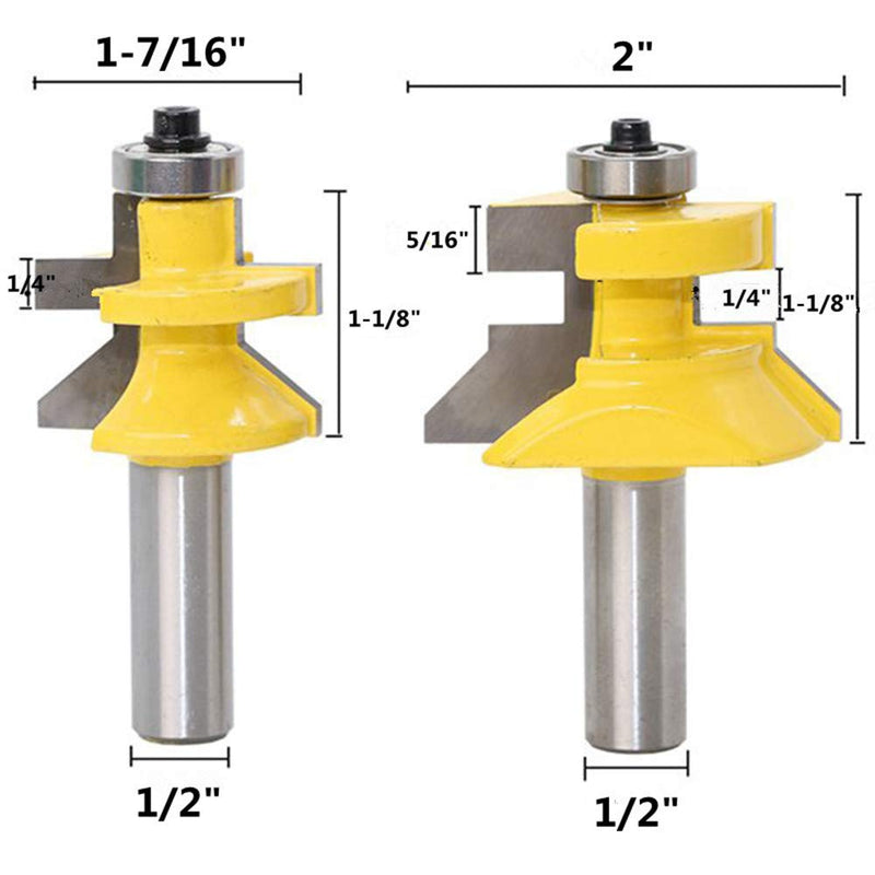 Profession Tongue and Groove V-Notch 1/2" Shank Router Bit Set 45 Degree Woodworking Milling Cutter