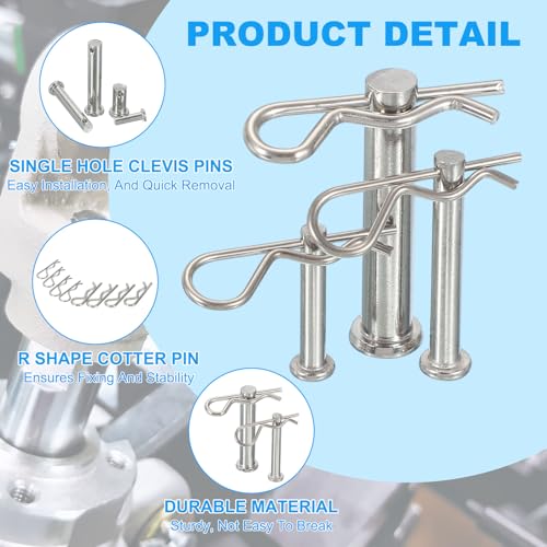 Clevis Pin with R Shaped Spring Cotter Pin M10x90mm Single Hole Clevis with R - Clip Fits for Automotive Mechanics Cars Trucks, (6 Pcs, Silver)