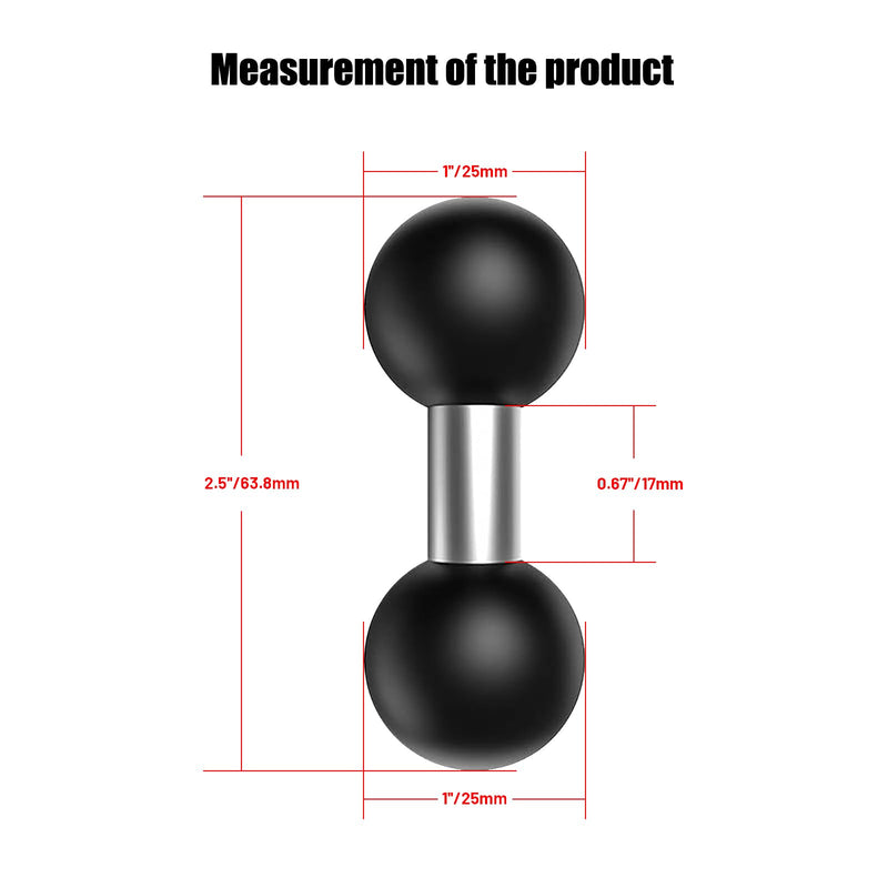 Double 1" Ball Mount Base Ball Adapter Compatible with RAM Mounts B Size Double Socket Arms, Black-2