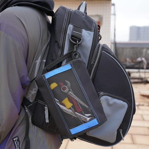 MELOTOUGH Canvas Tool Pouch Small Zipper Tool Bag -Fastener Bag with Mesh Window and Carabiner Clip (4, Blue) 4 Blue 4pack