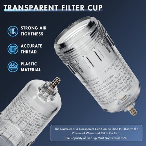 1/4" NPT Air Dryer for Compressor | Compressed Air Line Filter | 5 Micron Brass Element|Bracket, Poly Bowl, 145 psI 1/4" NPT