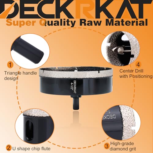 4-1/2 inch Diamond Hole-Saw Bits with Pilot Drill Bit -4-1/2" Diamond Tipped Tile Hole Saws with Guiding Bit Accurate Drilling for Porcelain Tile Ceramic Pottery Granite Stone Glass Bottles 115mm. 4-1/2”