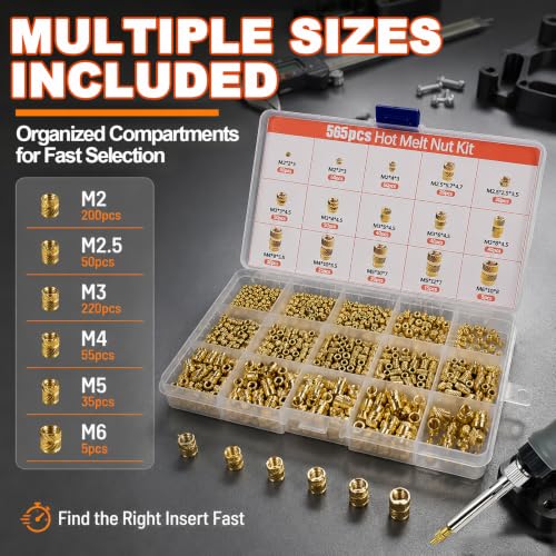 Threaded Inserts Set Heat Set Inserts with M2 M2.5 M3 M4 M5 M6 Insert-Tip