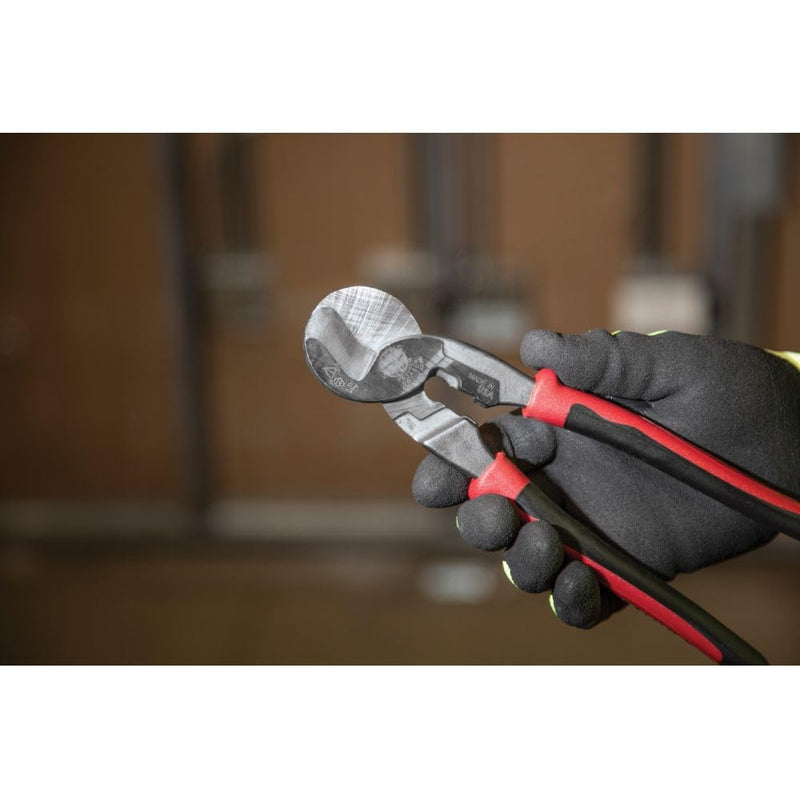 Klein Tools J63225N Cable Cutter, Made in USA, Journeyman High-Leverage Wire Cutter and Stripper for Cutting Aluminum, Soft Copper and Communications Cable Cutter / Stripper