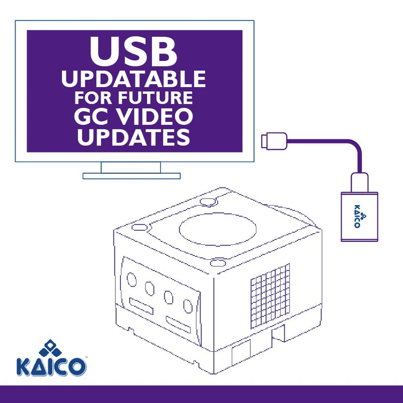 Kaico Gamecube HDMI Adapter for Nintendo Gamecube DOL-001 with GCVideo | Uses GCVideo with 2x line doubling, scanline options, pure digital output, remote control, and no external power
