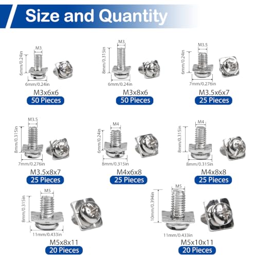 Screw Terminal Blocks Kit, Electrical Connector Screws with Square Washers