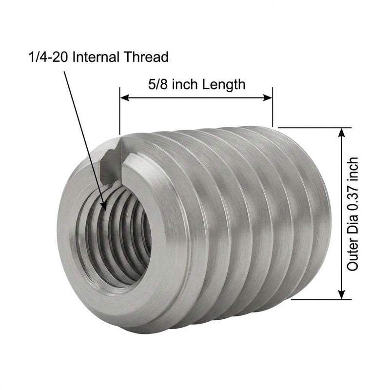 QWORK Stainless Steel Threaded Insert for Hard-Wood, 1/4-20 Internal Threads 50 Pack 5/8" Long Nut Inserts for Hardwoods, Softwoods, Plywood and Composites 1/4"-20
