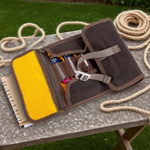 Tool Roll Bag Organizer, Waxed Canvas Small Tool Roll, Rolls Up Pencil Case