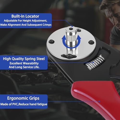 Deutsch Closed Barrel Crimper, Solid Barrel Contact & Circular Connector Contacts Crimping Tool (AWG 14-20) 4 Way Indent, 8 Impression Type，DT Connector Removal Tool,0411-310-1605 Blue Push Wire Tool