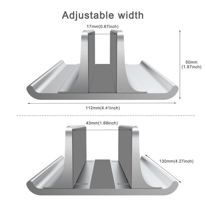 Vaydeer 3-in-1 Aluminum Laptop Stand Vertical Laptop Stand Holder for Desk with Adjustable Dock, Space-Saving Organizer for All MacBook, Surface, Samsung, HP, Dell, up to 17.3 inch Silver
