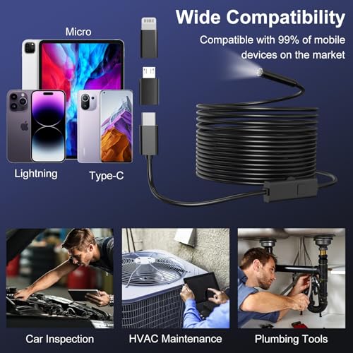 Endoscope Camera with Light, 1920P HD Borescope Inspection Camera 32.8ft Single Lens