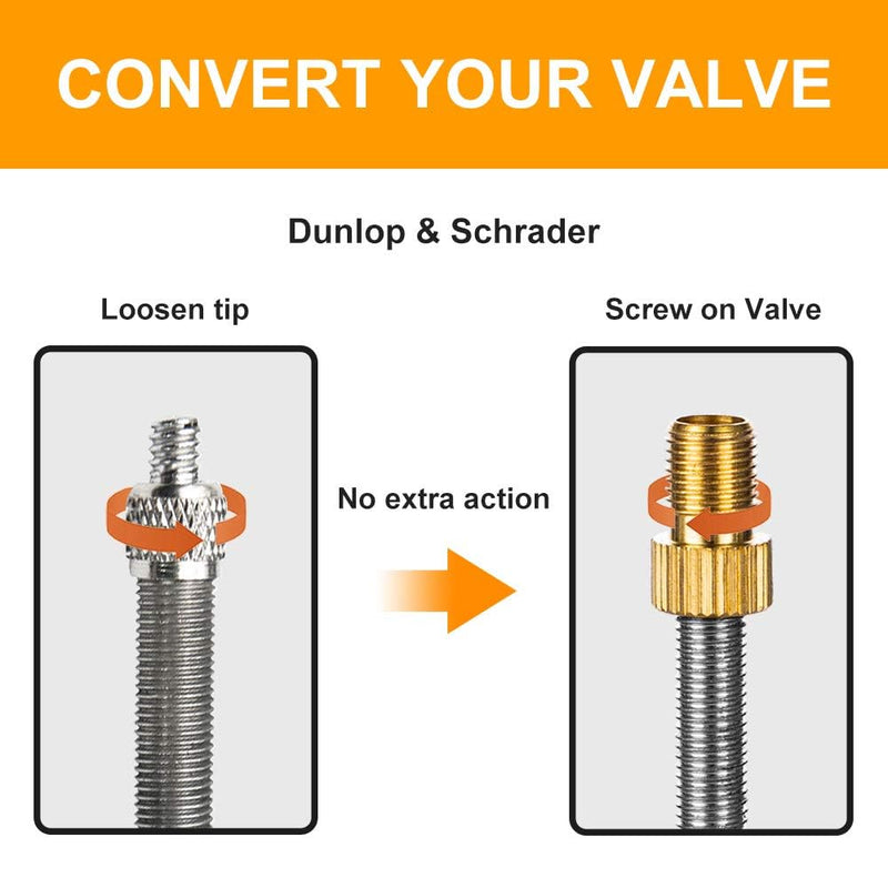 Presta Valve Adapter, Convert Presta to Schrader Adaptor for Bike, Inflate Tire Using Standard Pump or Air Compressor, Tire Valve Caps(4PCS)