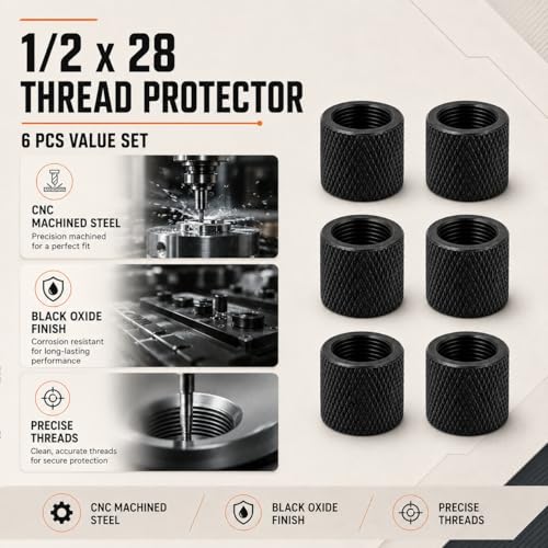 12-Pack 6 x 5/8x24 & 6 x 1/2x28 Thread Protector, Steel Black 6P-5/8x24 & 6P-1/2x28