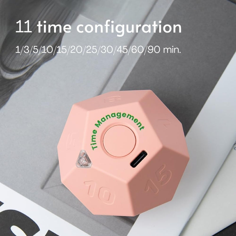 Rotating Pomodoro Timer Rechargeable Productivity Timer,Shower Timer Waterproof,Magnetic Flip Mute,Vibrate & Sound Alert,Timer for Kitchen Cooking,Kids Study,Desk,ADHD (Yellow&White&Pink) Yellow&white&pink