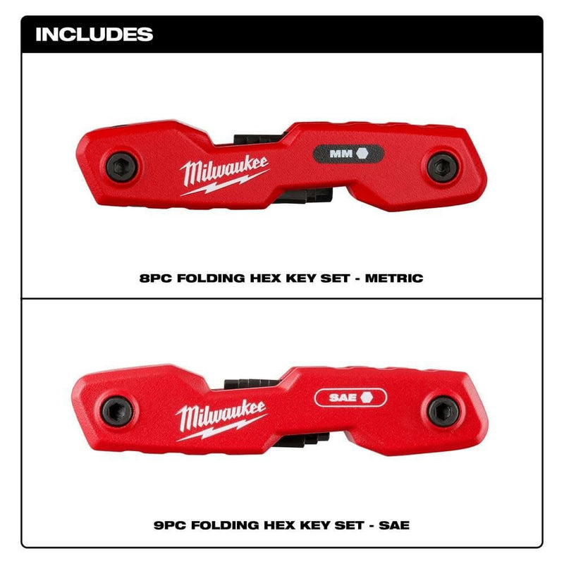 Milwaukee Electric - 17-Key Folding HEX Key Sets - SAE/Metric