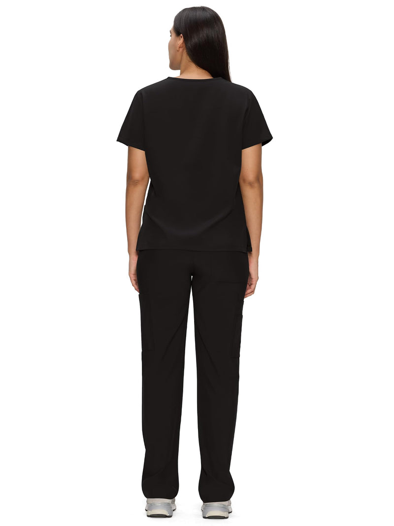 floralhue Scrubs for Women Set, Medical Women Scrubs, V-Neck Top and Straight Leg Pants with 11 Pockets (Relaxed Fit) Petite X-Small Black