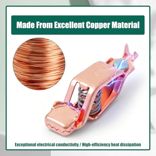 YUXIVCNE 5Pcs Copper Heavy-Duty Battery Clips Replacement for Discharge Testing for Heavy-Duty Grounding Lighting Applications 75A Test Clamp, Copper Alligator Clip, 19MM MAX Opening Width