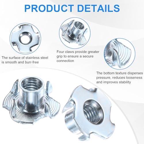 M METERXITY 100-Pack M8x11mm T-nut, 4-Pronged Tee Nut Threaded Insert