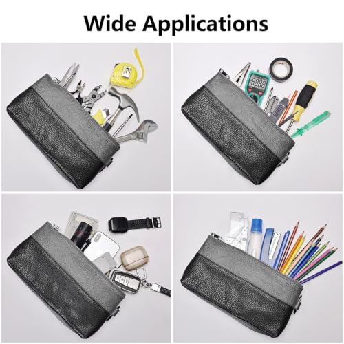 Leather Tool Bag Zipper Pouch, Premium Tool Pouch with Zipper, Utility Multipurpose Storage Organizer Tool Pouches with Carabiner Metal Zipper for Tools, Stationary, Pencil Pouch 3 packs Combo mixed size
