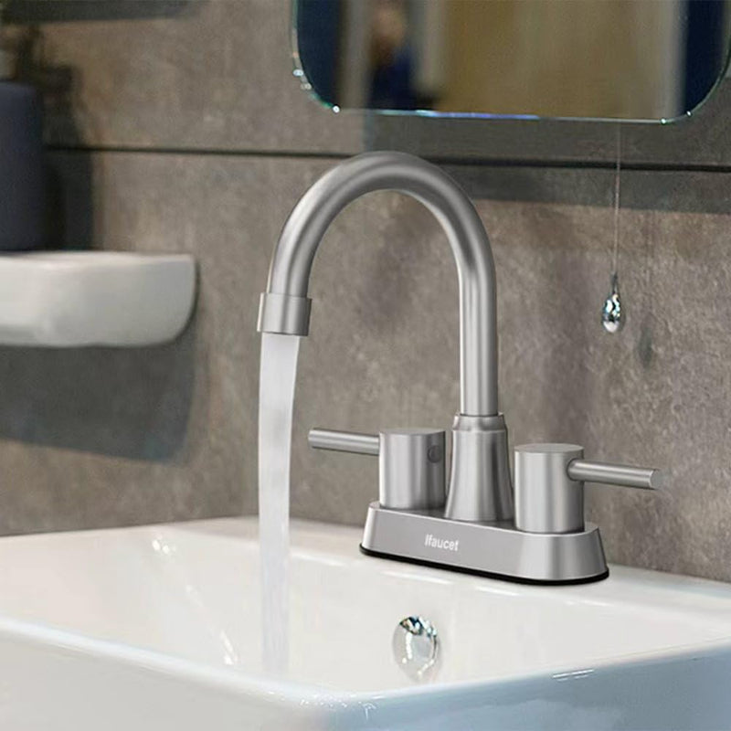 Bathroom Faucets, Bathroom Faucet 3 Hole, Bathroom Sink Faucet, Faucet for Sink 4 Inch 2 Handle Centerset, Lead-Free, with Copper Pop Up Drain (Brushed Nickel) Brushed Nickel Style A
