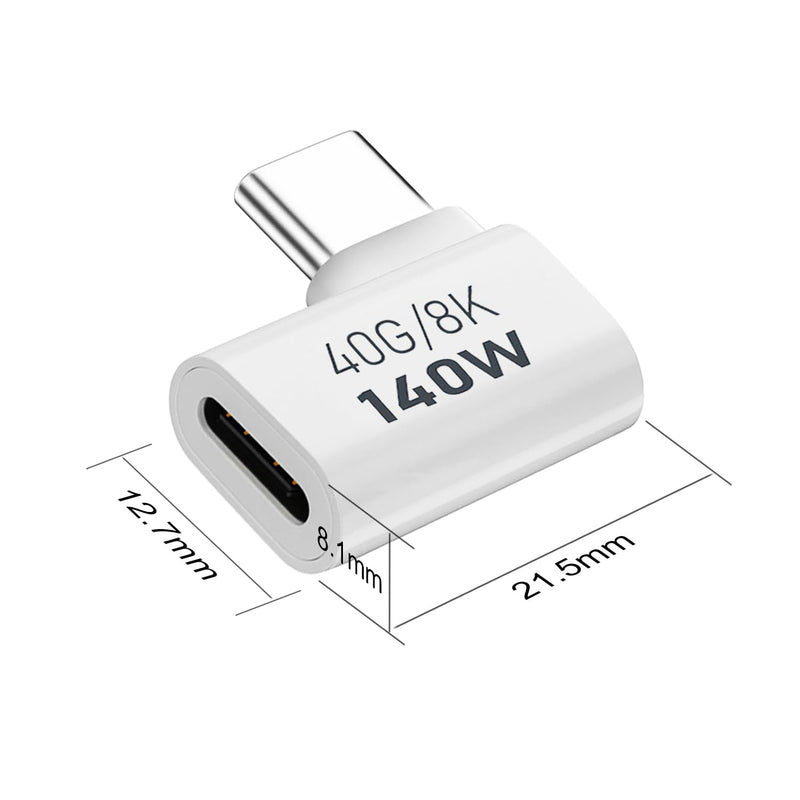 AreMe 2 Pack USB C Male to Female Adapter, 90 Degree Right Angle 140W Type C Extender Adapter for Thunderbolt 4/3, MacBook Pro/Air, Laptop, Phones and More Type C Devices (White)