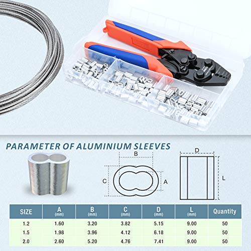 iCrimp Wire Rope Crimper Cutter Set for 0.1–2.2mm with 150pcs Ferrules 2.2mm Wire Rope Crimper Set