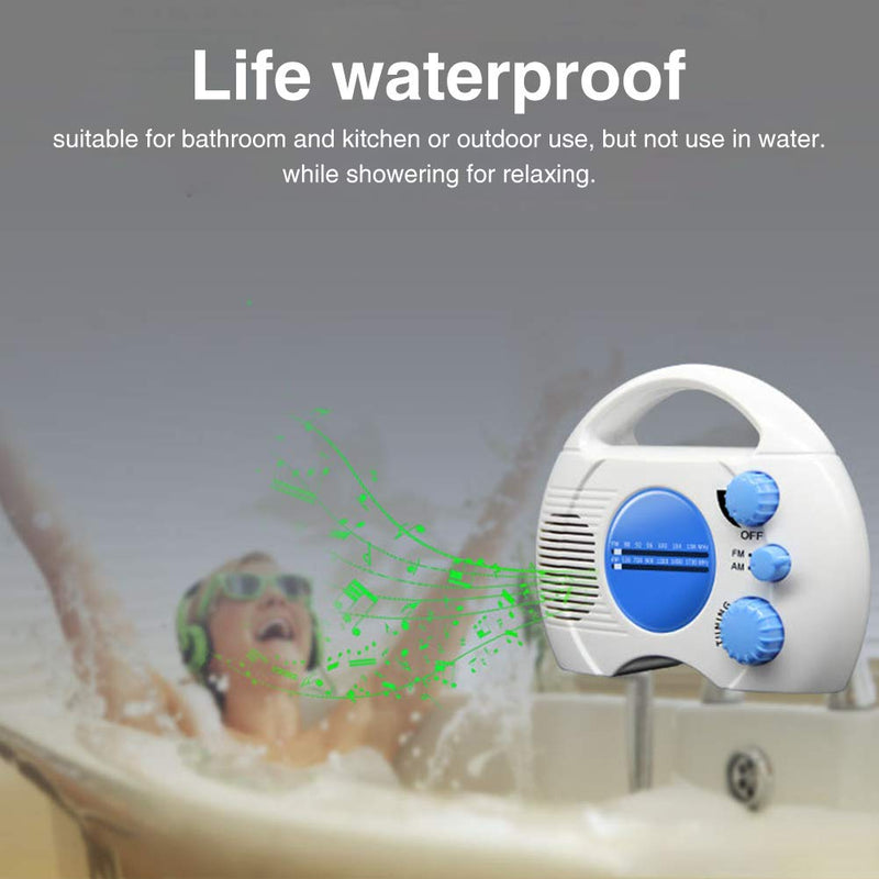 Shower Radio, Portable AM/FM Shower Radio, Hanging Waterproof Shower Clock Radio Built in Speaker Audio High Definition for Bathroom Kitchen, Outdoor