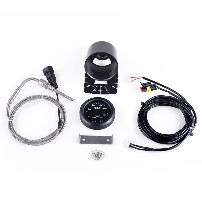 Exhaust Gas Temperature EGT Gauge Kit 2‑1/16in 52mm Ultra Thin 0‑1800℉ Red LED with Sensor and Dashboard Pod