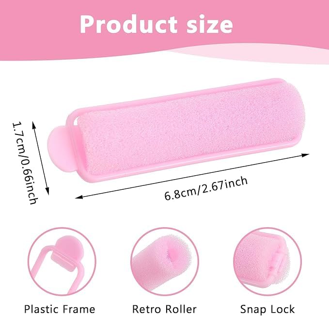 29 Pack Foam Hair Rollers, Sponge Curlers for Heatless Styling, Soft Small 6.8cm Rollers for Fine & Thin Hair, Overnight Sleep in Curls for Women & Children, Pink Hair Roller Set