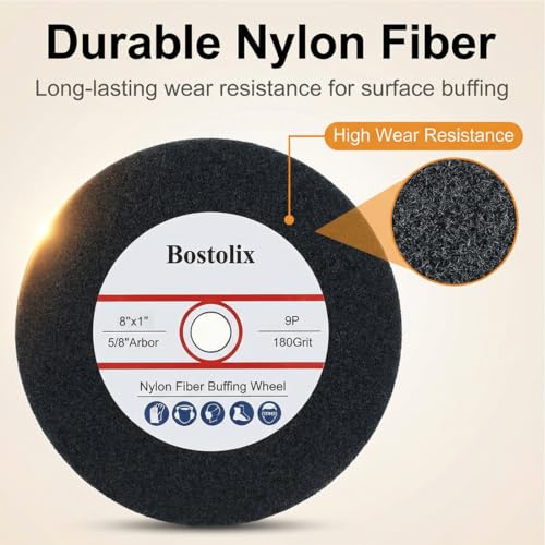 2 Pcs 8 Inch 9P Hardness Nylon Fiber Buffing Wheels, 5/8'' Arbor Hole Fiber Buffing Sanding Wheels for Bench Grinder, Table Grinder 8 In - 9P - 180#
