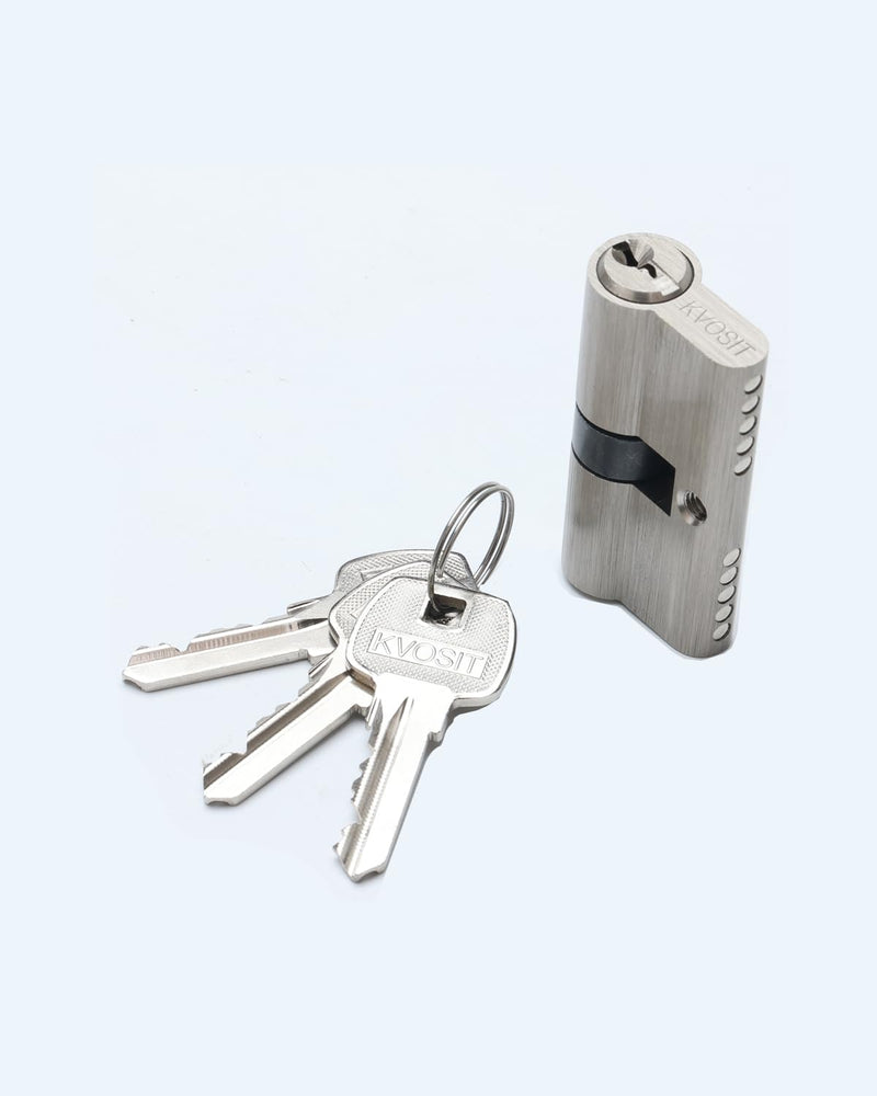 60MM Solid Brass Lock Cylinder with 3 Brass Keys Satin Nickel Door Lock Cylinder Replacement (60MM-Key Key) 60MM-Key Key