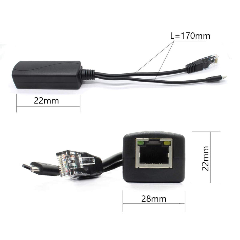 ANVISION 4-Pack Gigabit PoE Splitter, 48V to 5V 2.4A Micro USB Ethernet Adapter, Compatible with Raspberry Pi 3B+, IP Camera and More
