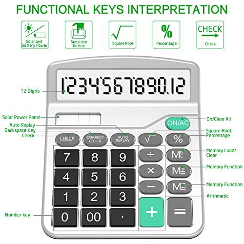 Calculator, 3 Pack Standard Functional Desktop Calculator Solar and AA Battery Dual Power Electronic Calculator with 12-Digit Large Display (2 Basic Black&1 Updated Silver) 2 Black & 1 Silver