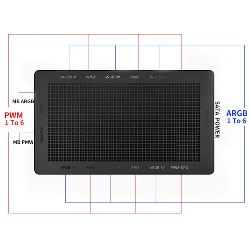 1to6 ARGB and PWM HUB,6 Ports for Addressable RGB Lighting with PWM,1 to 6 Multi Way Magnetic backplane Splitter 5V/3PIN ARGB Case Fan Hub Adapter PWM ARGB Fan