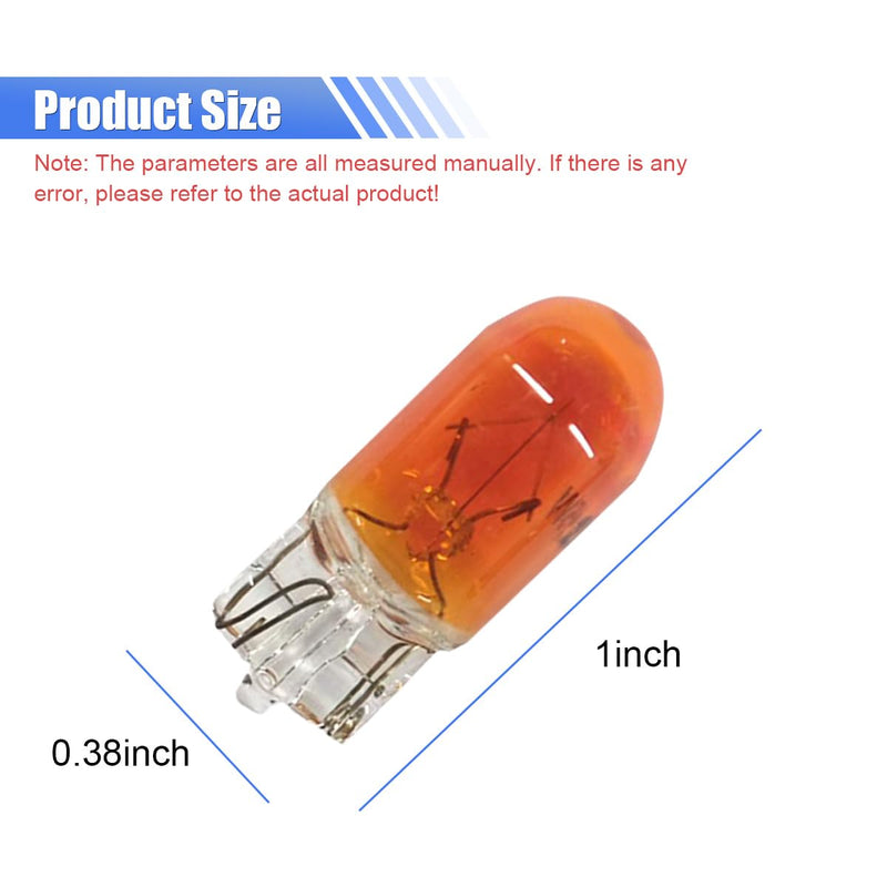 100PCS T10 194 Car Brake Light Turn Signal Bulbs - 12V 5W 168 2825 W5W Miniature Bulb Taillight Car Flat Foot Mini Lights - Halogen Width Indicator Lights Replacement Bulbs for Cars (Amber) Amber