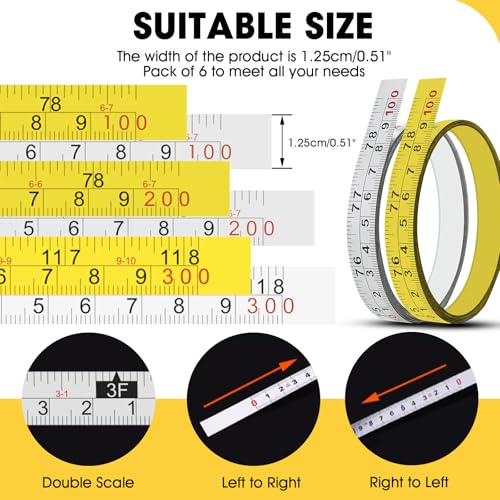 Adhesive Measuring Tape, 1/2" Wide Steel Peel and Stick Tape Measure Right to Left 78" 2PCS Yellow