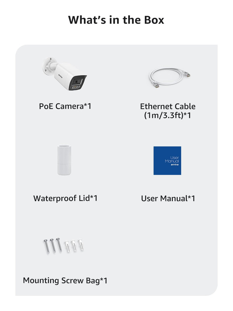 ANNKE Security 4K 8MP PoE Camera, Surveillance Outdoor AI IP Cam with Mic/Audio, AI Human/Vehicle Detection, Smart Dual Light, IP67, H.265+, Up to 512GB Storage, 4mm Lens, Color Night Vision 8MP POE IP Camera