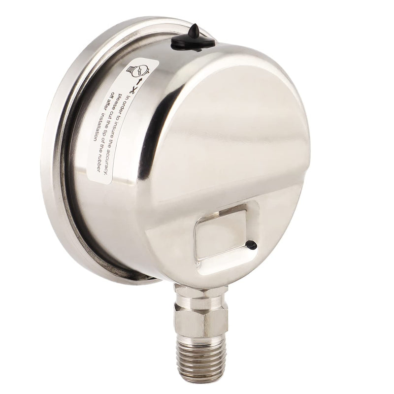P255 Series 2.5" Dial, Oil Filled Full Stainless Steel Pressure Gauge, 0-15 PSI/kPa, ±1.6% Accuracy, 1/4" NPT, Bottom Mount
