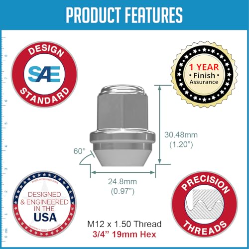 Wheel Accessories Parts 10 Pcs M12x1.5 12x1.5 Thread OEM Style Lug Nuts 1.2" Long Chrome 3/4" 19mm Hex Hex Fits Jeep Compass Patriot ｜ Chrysler Grand Caravan Pacifica 6509769AA ｜ 611-074 10 Pack Caravan Pacifica Steel Wheel