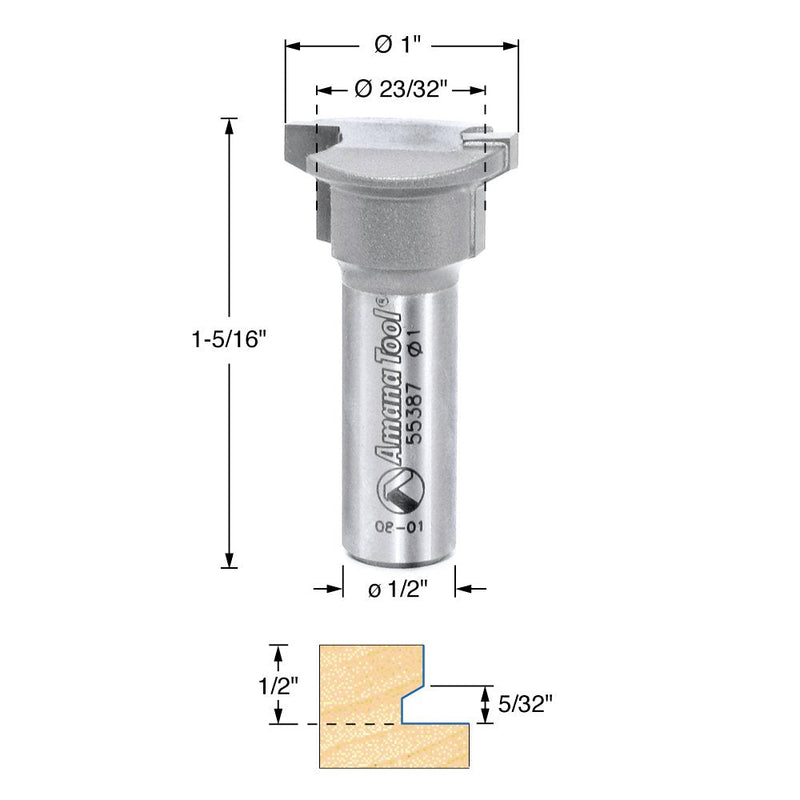 Amana Tool - 55387 Carbide Tipped Drawer Lock 1" Dia x 1/2 Shank