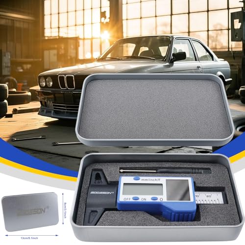 GODESON Digital Tire Tread Depth Gauge – 3 Modes-Fraction/Inch/MM Display, Solar & Battery Hybrid,1” (25.4mm/32NDS) Range, Blue Tire Wear Measure Tool for All Vehicles (Car, Truck, SUV) IN/MM/FRAC - Blue