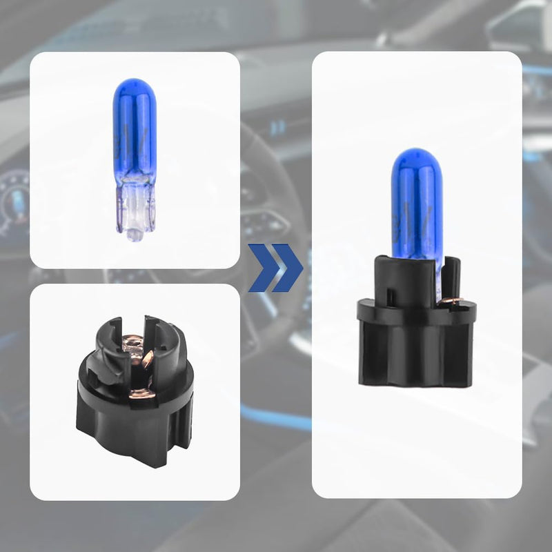 20PCS T5 17 57 79 86 Halogen Instrument Cluster Bulbs with 20PCS Bulb Sockets,12V Dash Light Bulbs for Speedometer,Tachometer,Gauge Cluster,Universal Car Dashboard Light Bulbs (Blue) Blue