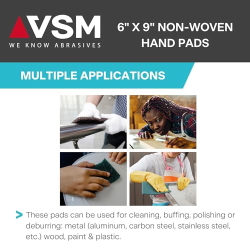 VSM Abrasives Non-Woven Hand Pads, 6"x 9", Light Duty Pack - 5 Ultra Fine (Gray) and 5 Extra Fine (White), Pack of 10 Scuff Pads