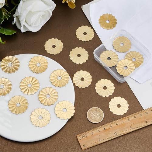SUPERFINDINGS 20Pcs Brass Backplate Washers Gold Gasket 32mm Hardware Classical Flower Furniture Hardware Accessories for Drawer Dresser Closet Decoration,Hole:6mm