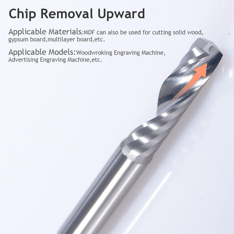 1/8Inch Shank,Single Flute (O Flute) Up Cut Spiral Router Bits End Mill Cutter, 1/8 inch Cutting Diameter, 0.87 inch Cutting Length,1.77 Inch OVL for Acrylic PVC MDF Plastic 3.175x3.175x22mm