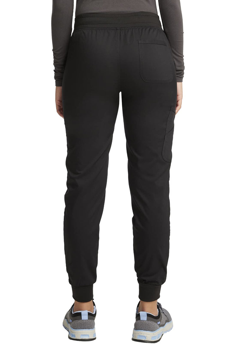 Cherokee Women's Scrub Jogger Pants Modern Classic Fit Mid Rise Bottom with 5 Pockets, Elastic Knit Waistband - WW115 Large Black