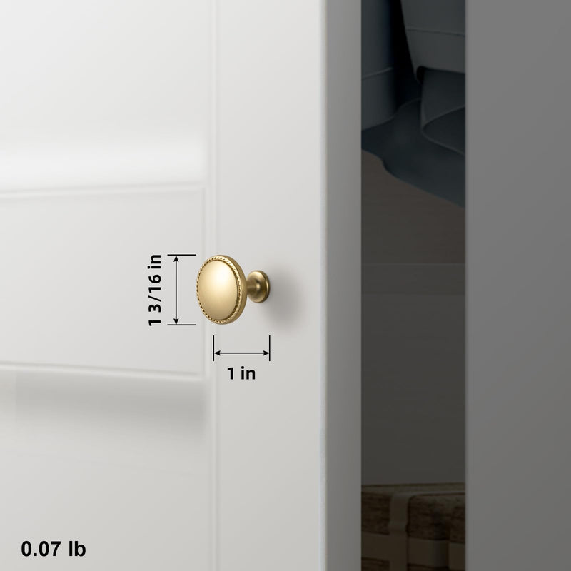Goo-Ki 6 Pack Champagne Bronze Cabinet Knobs – Modern Round Drawer Pulls with Decorative Beaded Edge, Classic Luxurious Furniture Handle for Kitchen & Home