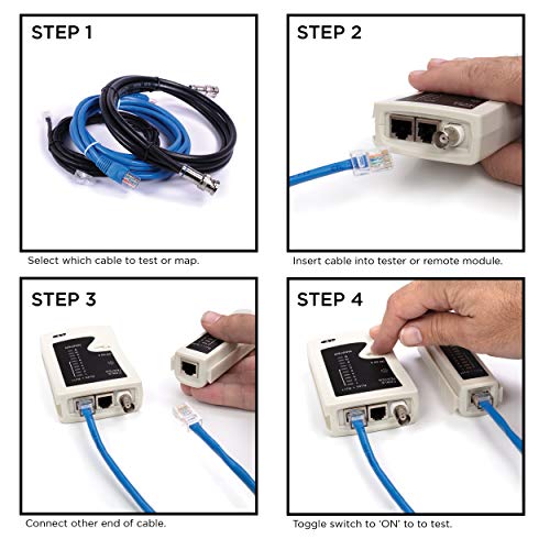 THE CIMPLE CO 3-in-1 RJ45, RJ11, BNC Cable Tester Tool - Universal Network, Telephone, and Coaxial Cable Tester - Tests Coax and Category Wire - White