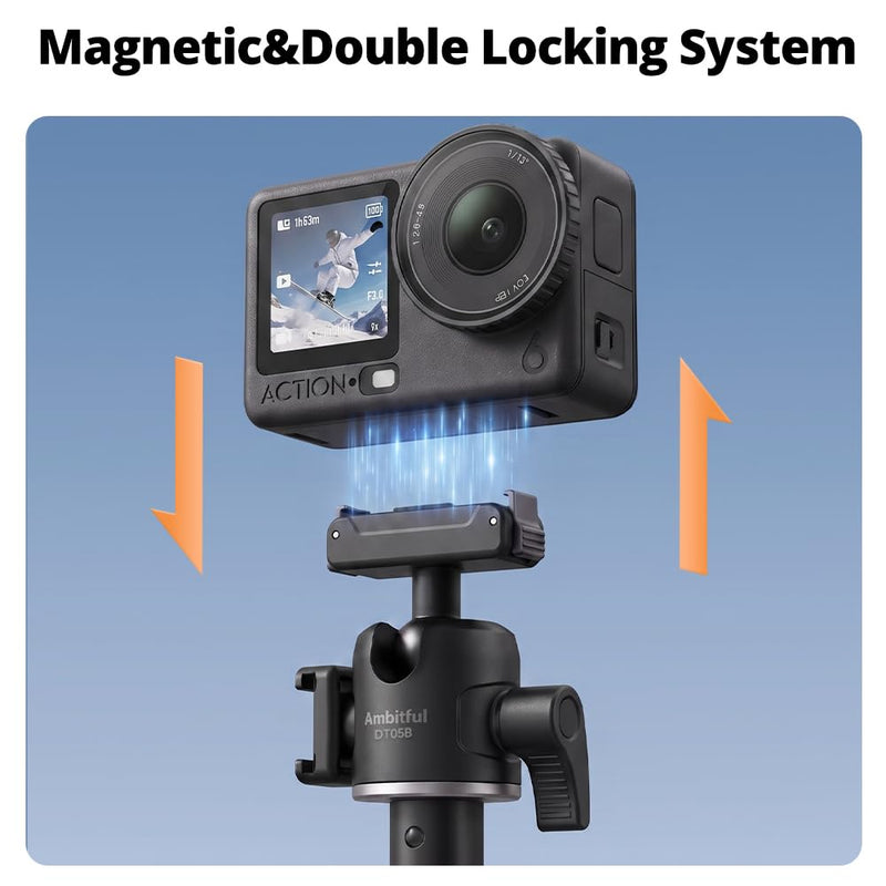 Ambitful Bluetooth Tripod Selfie Stick, Magnetic Mount for DJI Osmo（DT05B | 8-21.4inch in Extendable,2-in-1 Tripod and selfie stick For DJI Osmo Action Cameras,360 ball head, 1.5kg load DT05 DT05B Compact